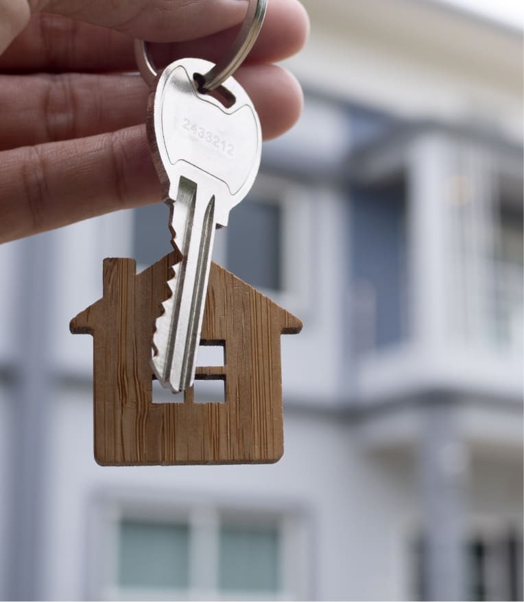 landlord unlocks house key new home real estate agents sales agents